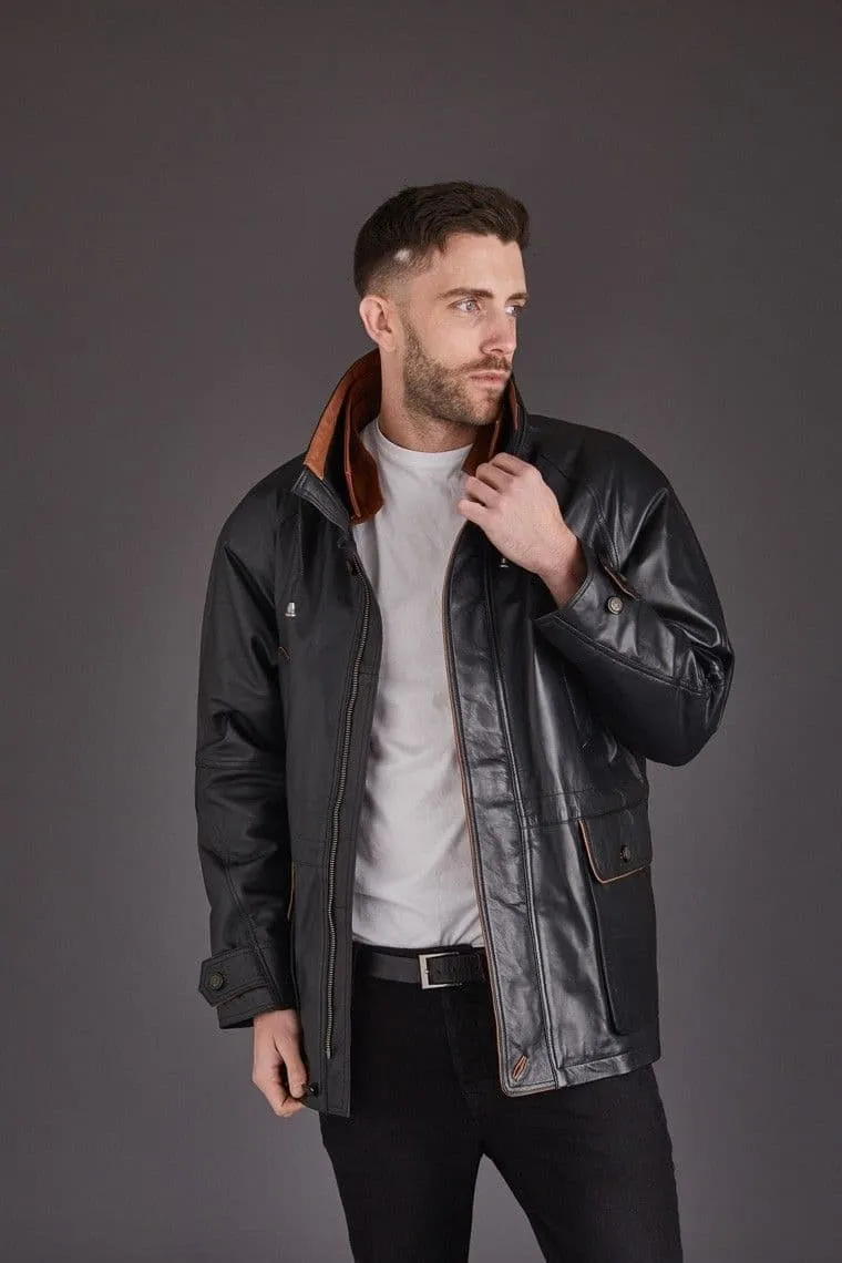 Men'S Leather Coat in Black :Cassar