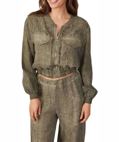 Milio Milano Linen Cropped Jacket In Antique Army Green