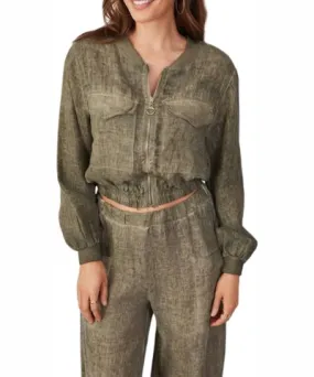 Milio Milano Linen Cropped Jacket In Antique Army Green