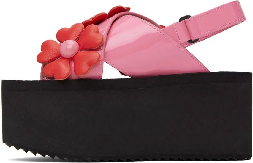 Moschino Pink & Red Heart Flower Wedge Sandals