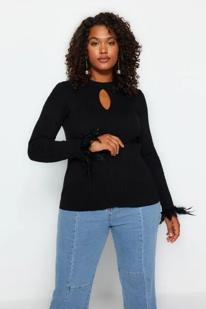 Ostrich Detail Ribbed Sweater