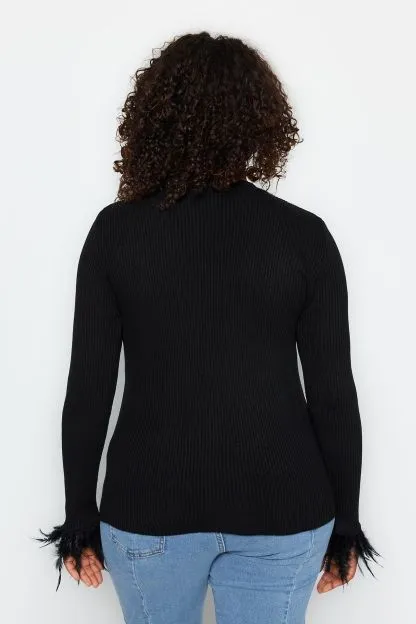 Ostrich Detail Ribbed Sweater