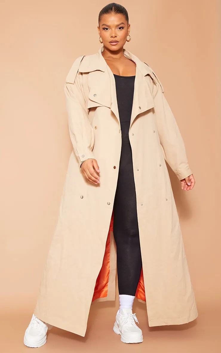 Plus Stone Popper Detail Trench Coat