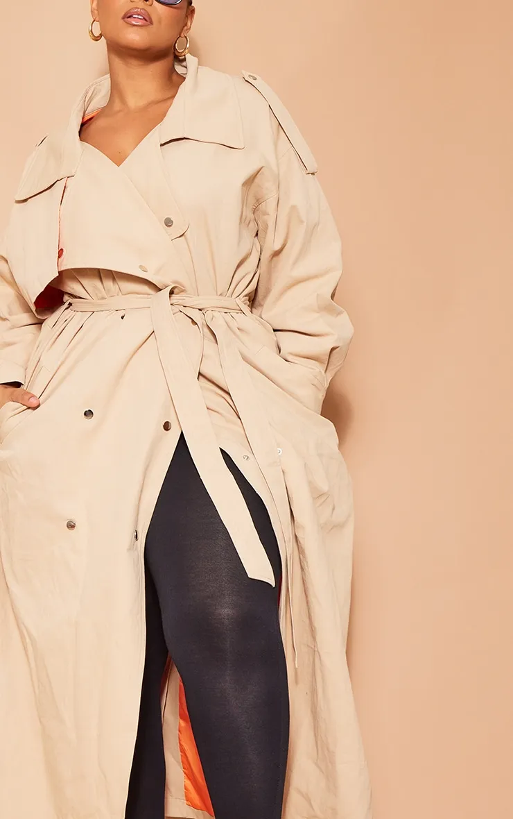 Plus Stone Popper Detail Trench Coat