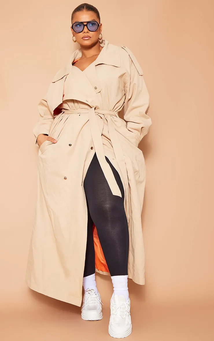 Plus Stone Popper Detail Trench Coat