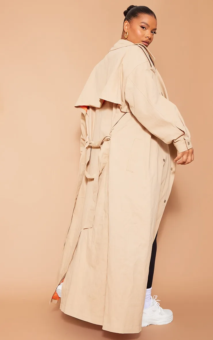 Plus Stone Popper Detail Trench Coat