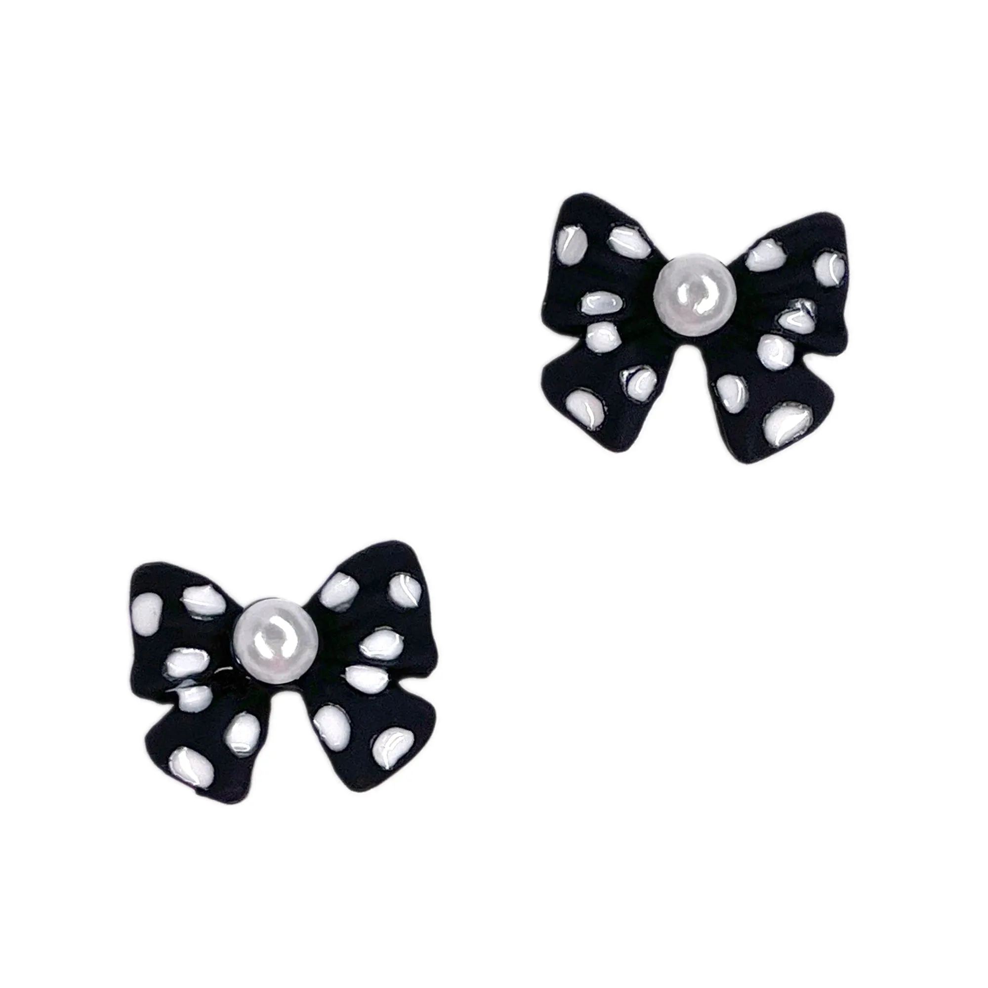 Polka Dotted Minni Ribbon Bow / Black