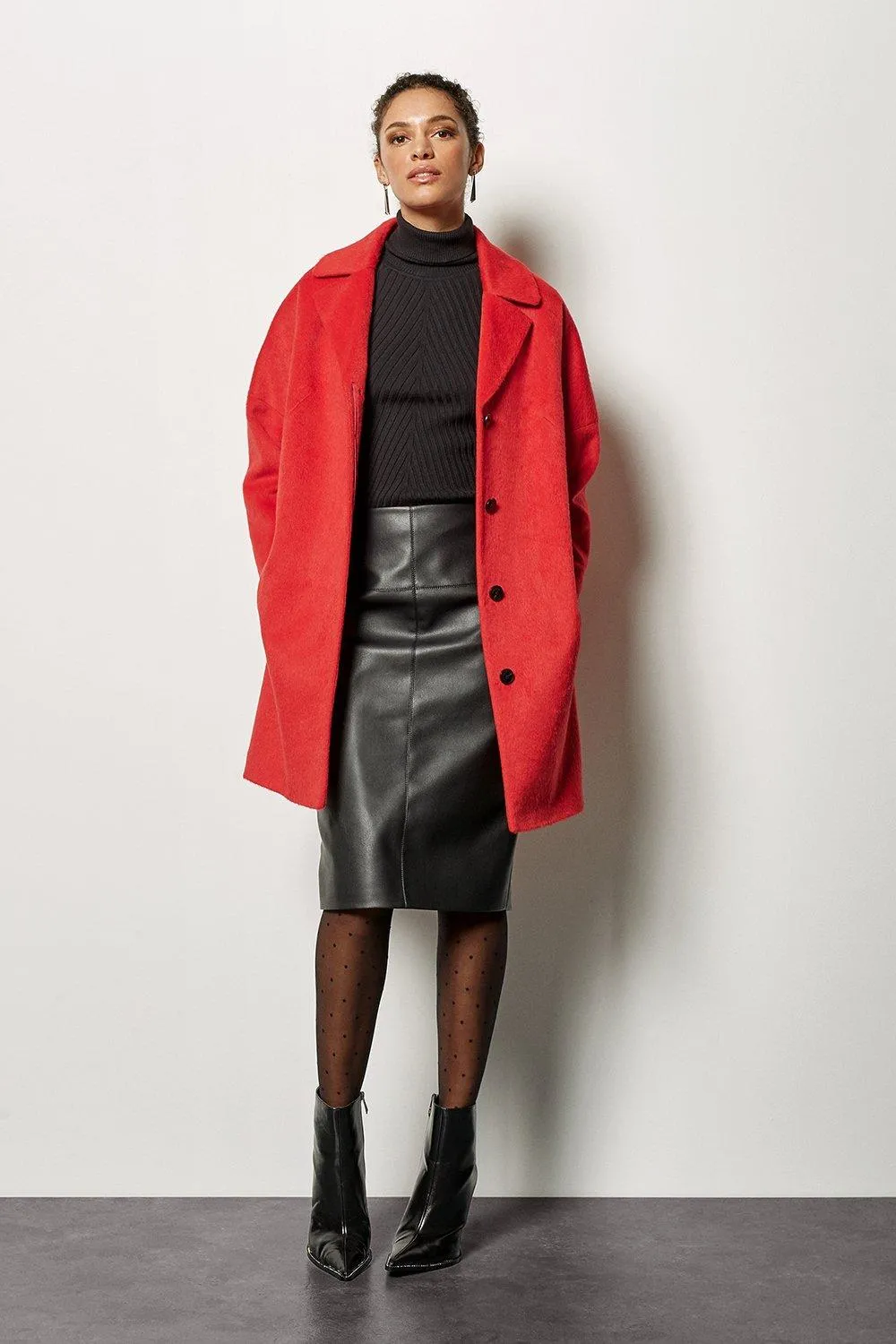 Red Wool Blend Coat | Karen Millen