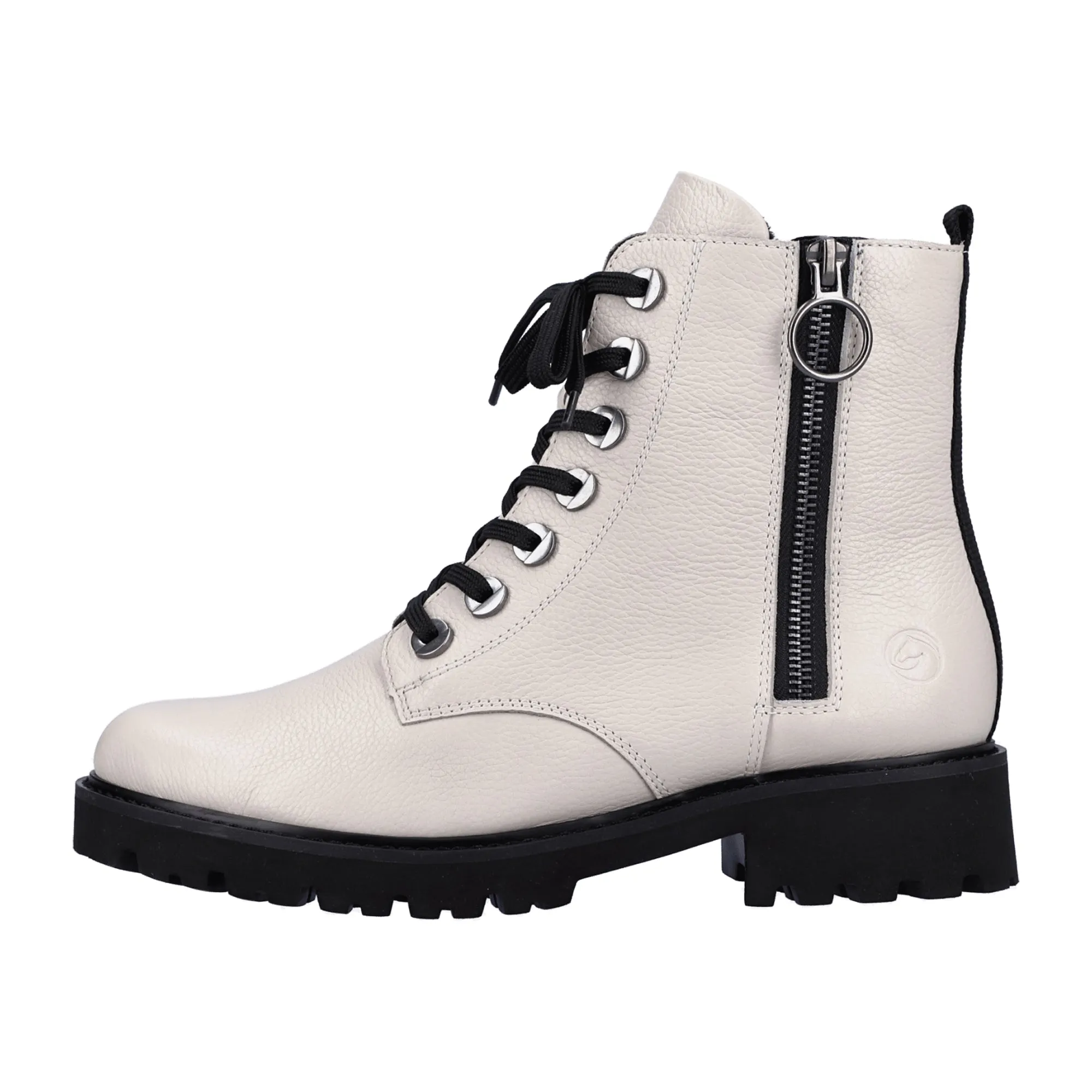 Remonte Women's White Biker Boots with Zipper and EVA Sole for Comfort