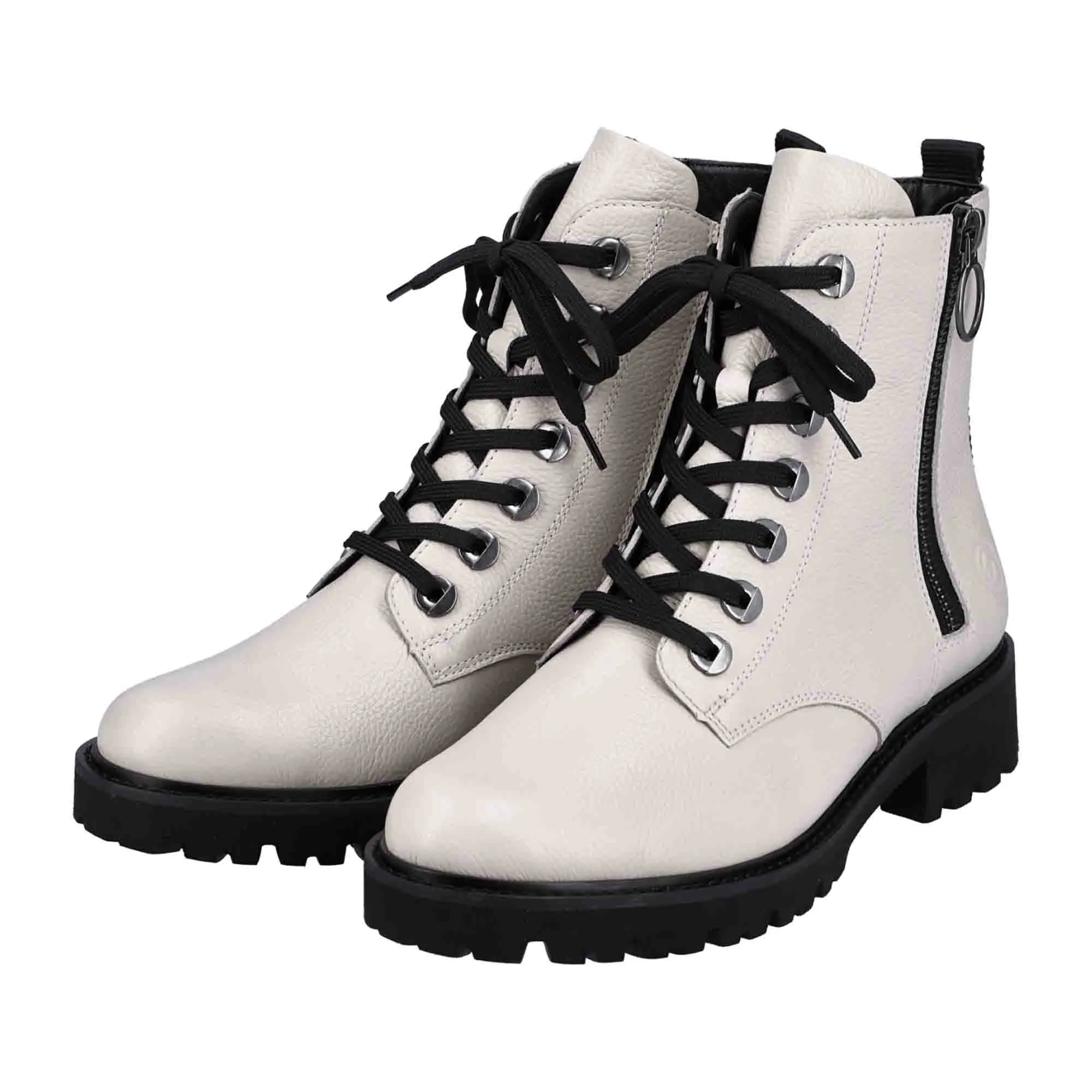 Remonte Women's White Biker Boots with Zipper and EVA Sole for Comfort