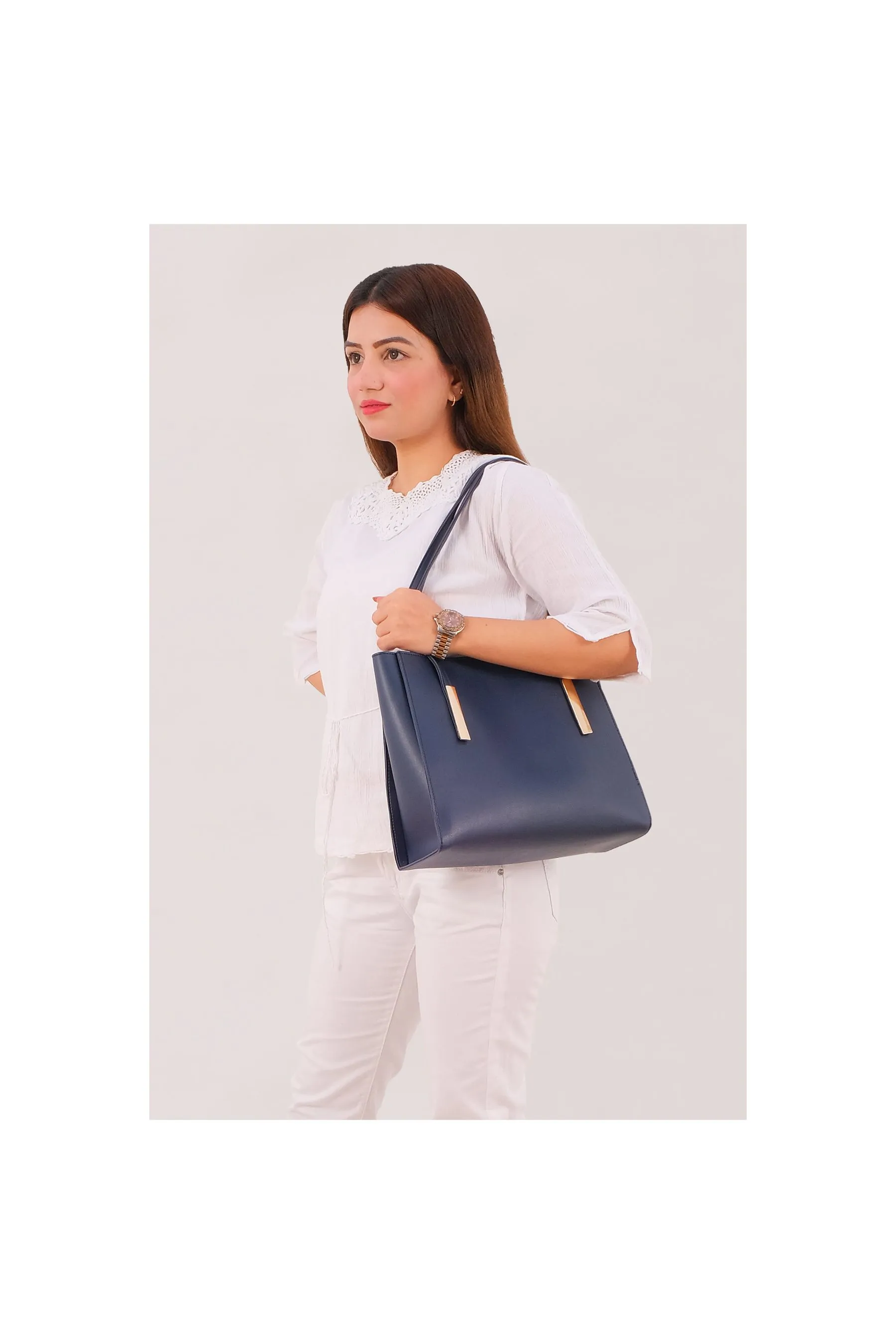 RTW Blue Zipper Shoulder Bag With Long Handle Blue Women Shoulder Bags