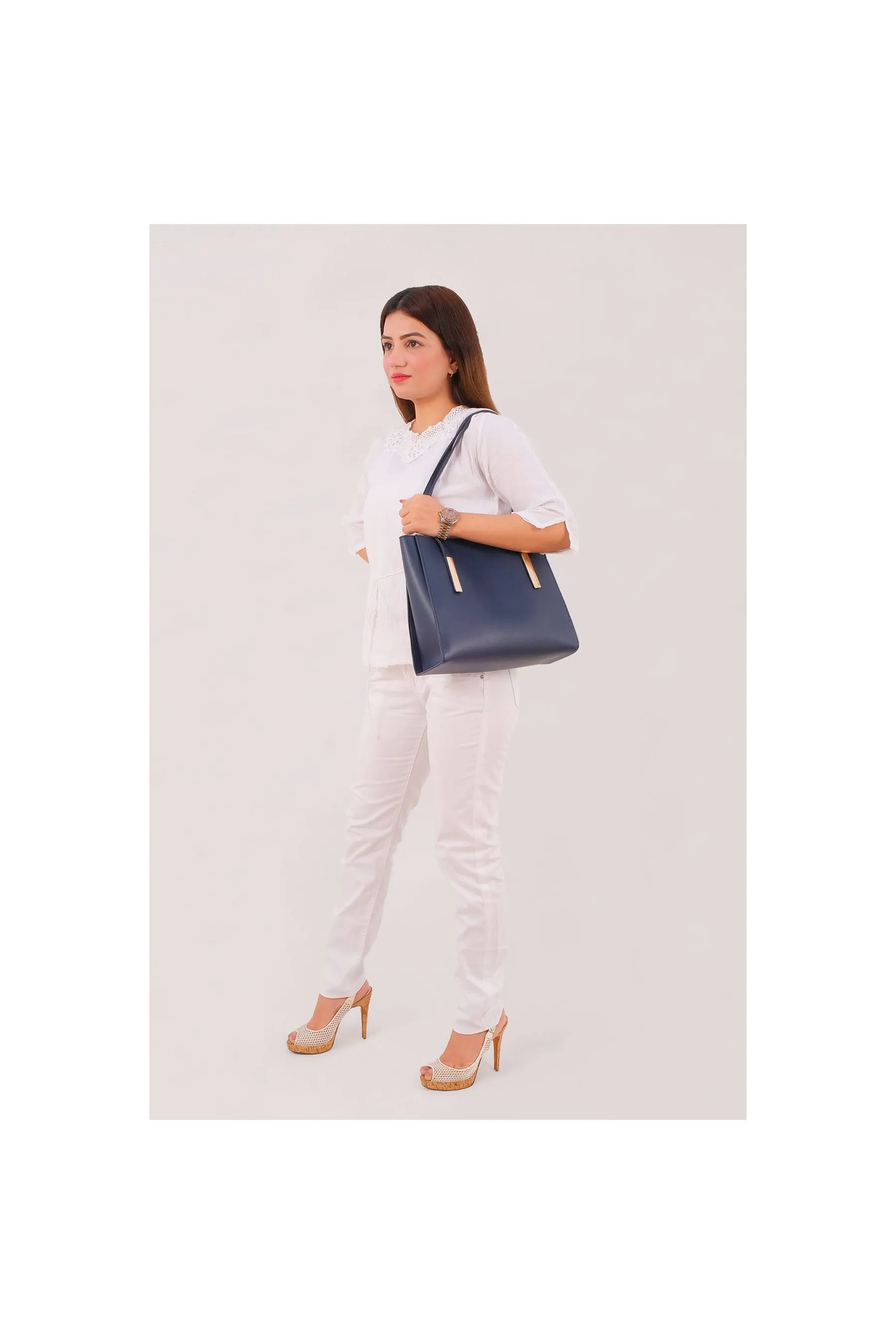 RTW Blue Zipper Shoulder Bag With Long Handle Blue Women Shoulder Bags