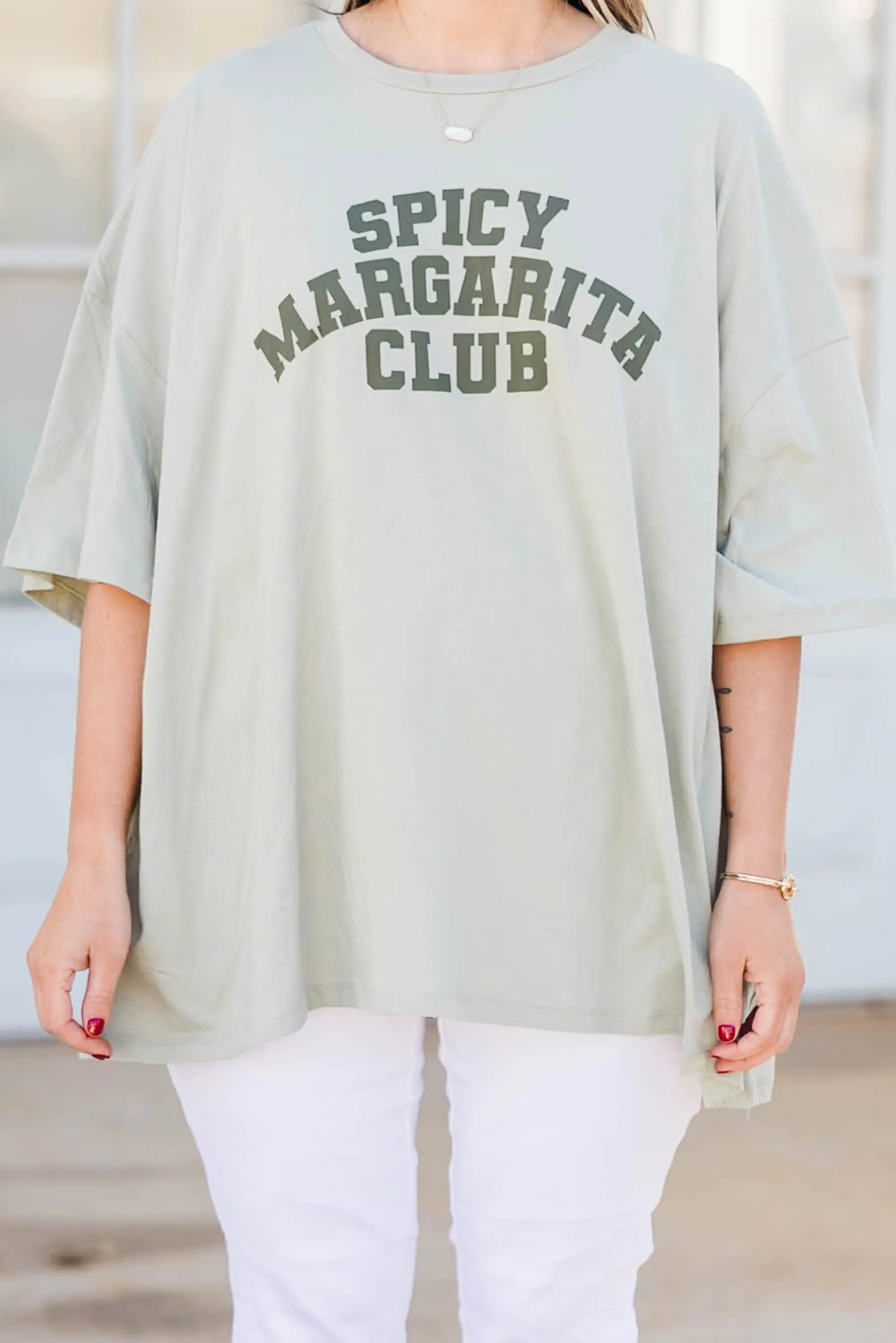 Spicy Marg In Hand Boyfriend Tee, Light Sage