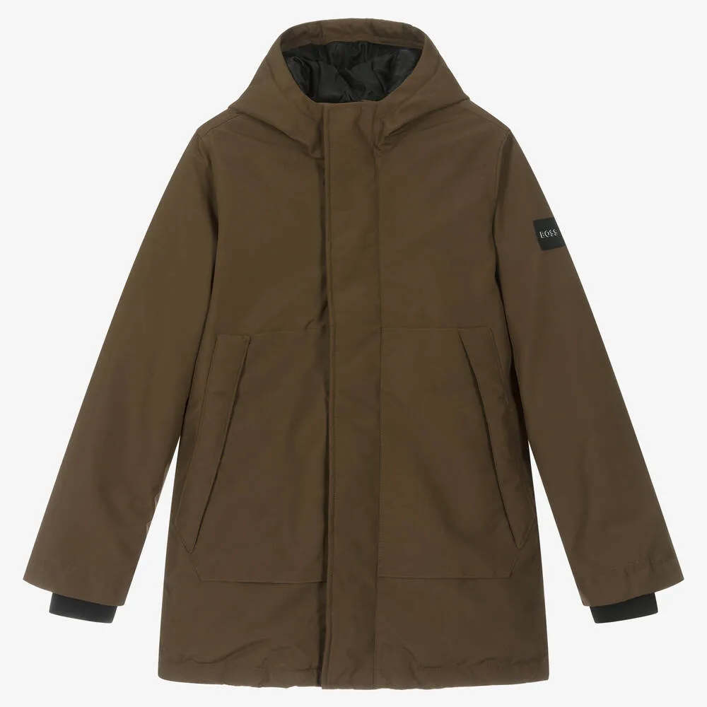 Teen Boys Brown Hooded Parka Coat