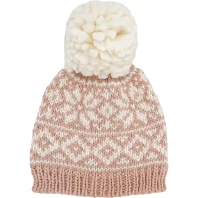 The Blueberry Hill Snowflake Pattern Knit Pom Hat, Blush