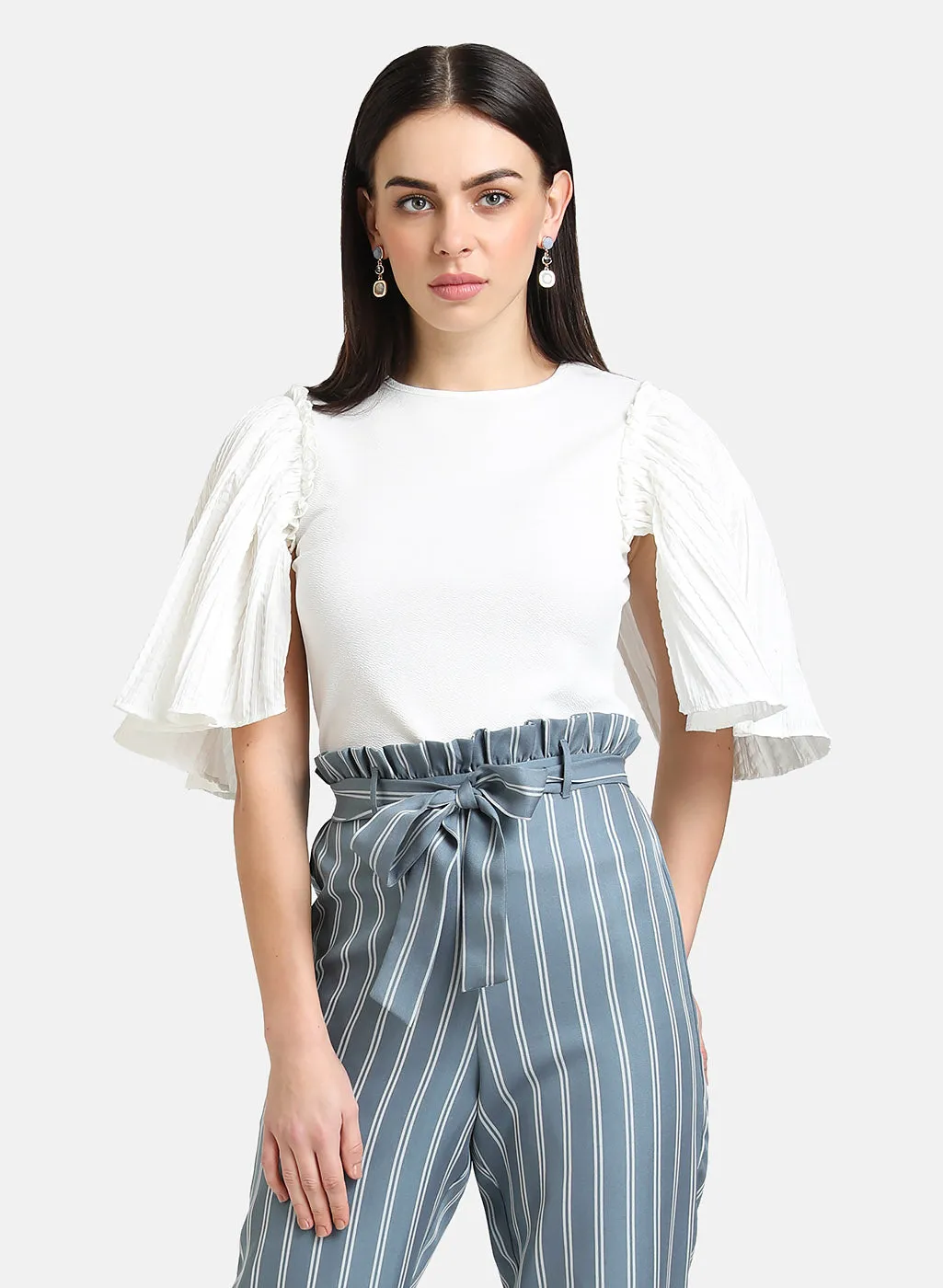 Top With Textured Ruffle Sleeves