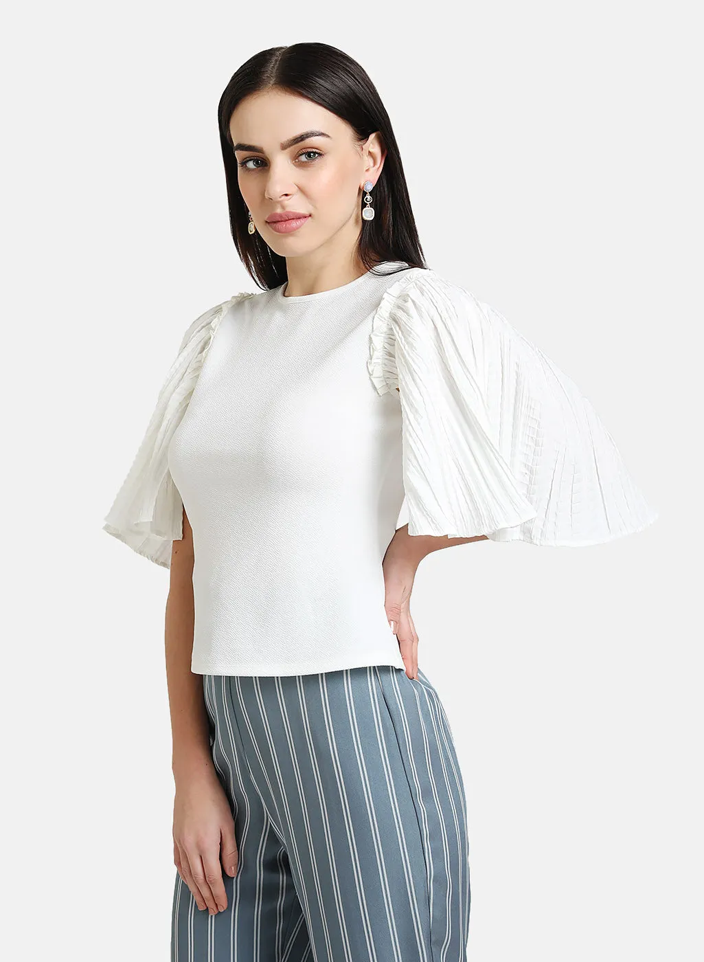 Top With Textured Ruffle Sleeves