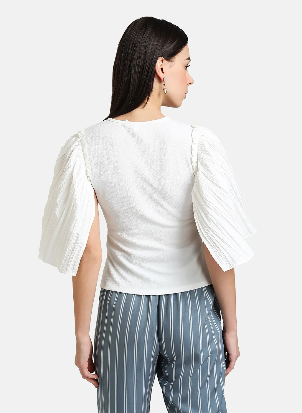 Top With Textured Ruffle Sleeves