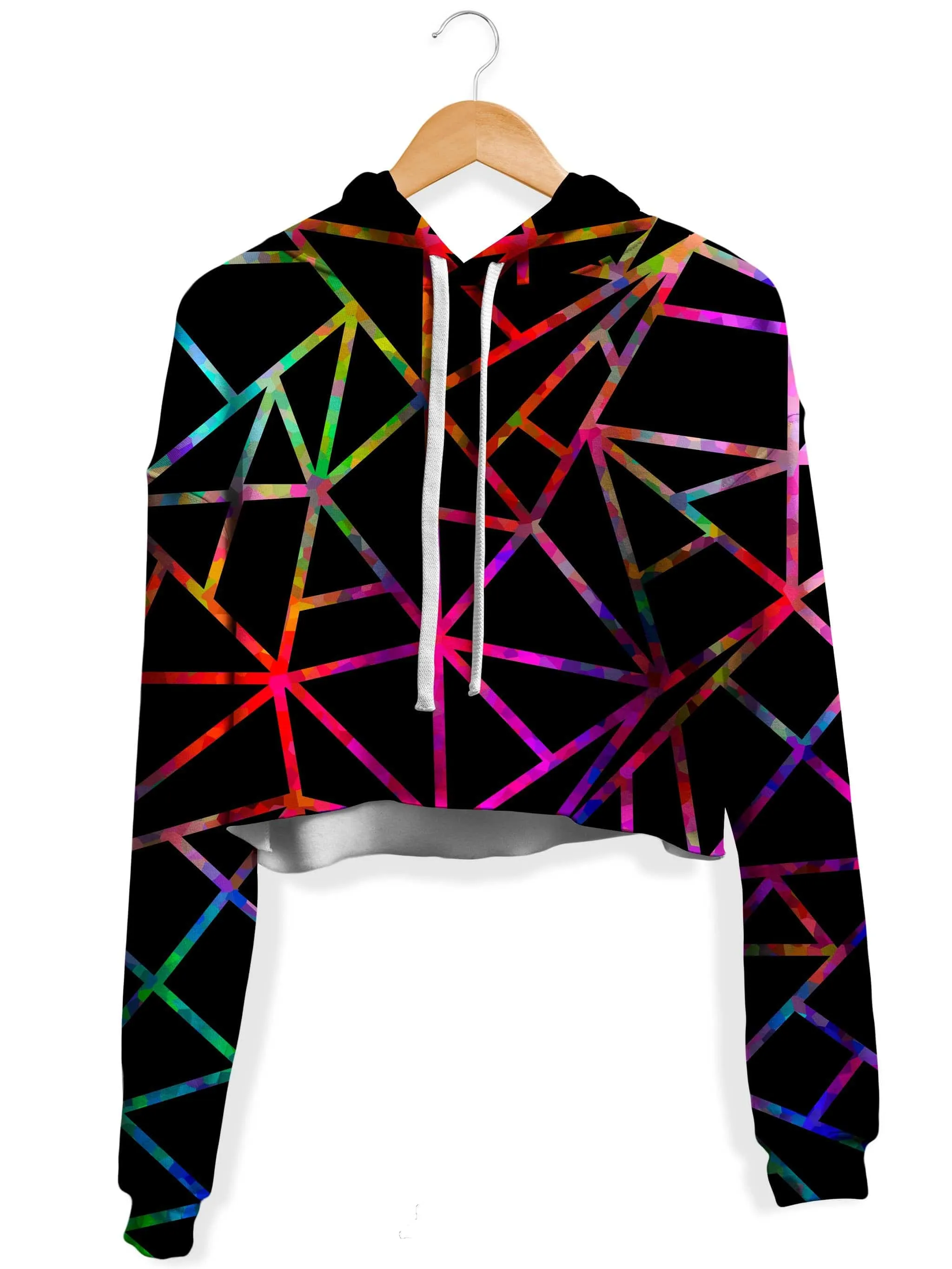 Webbed Geometric Fleece Crop Hoodie